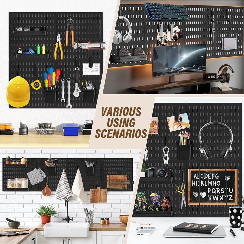 AKTOP Peg Board Wall Organizer 4-Pack – 12"x12" Black Pegboard Panels for Walls, Plastic Desk Wall Mount Tool Organization for Home, Office, Garage Tool Storage & Craft Room - Image 5